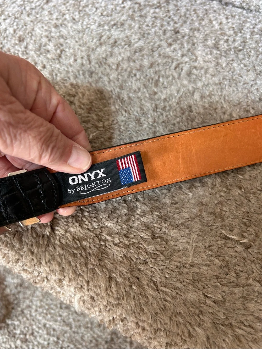 Onyx by Brighton Made in USA w Italian Calfskin Western Silver Belt. SZ 38.